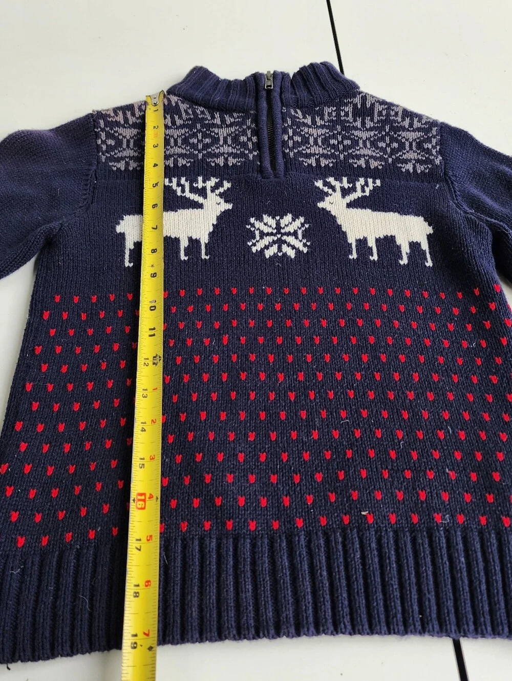Gymboree Navy Zip-Up Sweater with White Reindeer Kids Blue Red S (5-6)
